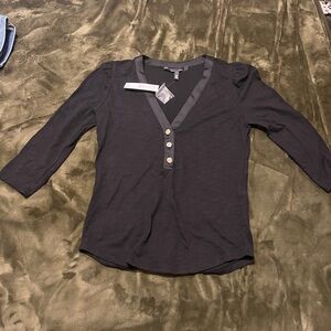 White House Black Market Black Blouse with Button Detail